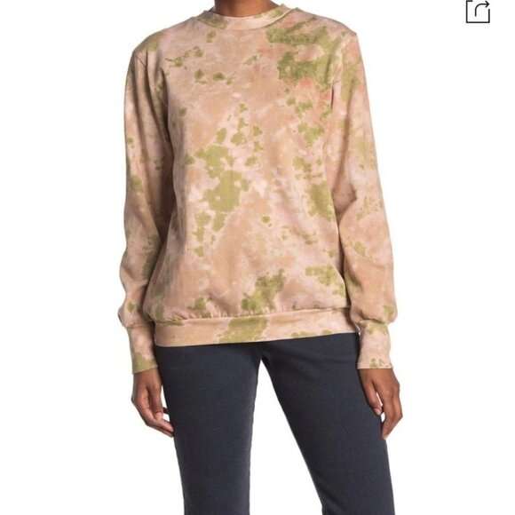 AFRM Munroe Printed Crew Neck Sweatshirt In Blush Olive Tie Dye - Picture 1 of 6